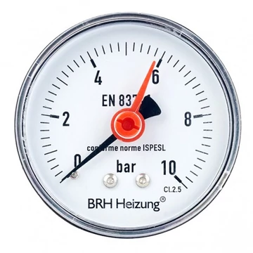 - Hátsó bekötésű nyomásmérő óra  - Menet csatlakozás: 1/4" BM  - Óra körátmérő 50mm és 63mm közötti  - Számlap 0-10 Bár