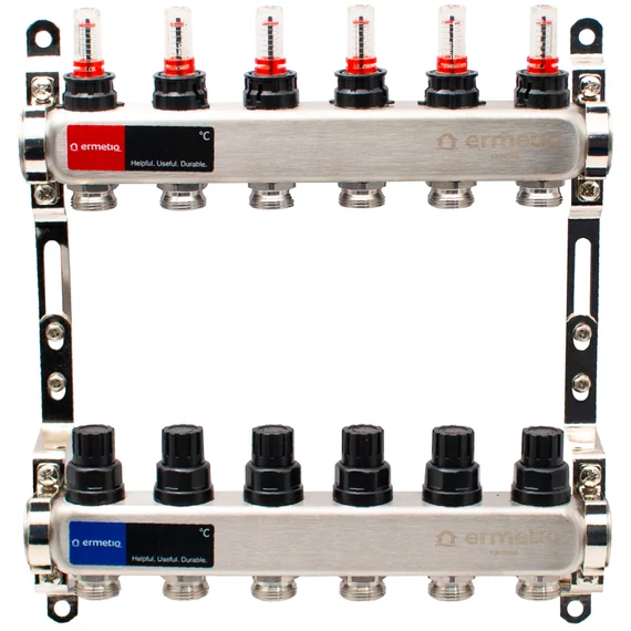 BRH RM-áramlásmérős osztó, bilincsre szerelve, szigeteléssel 1"BB-3/4"eurokonus, 6 körös, hossz: 31cm, sz.: SZP-2, SZN-1, SZN-2