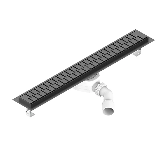 Rozsdamentes egyenes zuhanyfolyóka, 700 mm-es MEDIUM, fekete rozsdmanetes fedráccsal, STY-RM-70-M-B